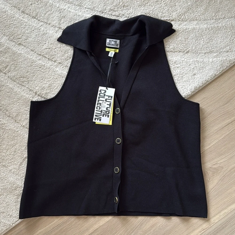NEW- Future Collective x Jenee Naylor Knit Collared Vest StyleTop - Picture 3 of 11